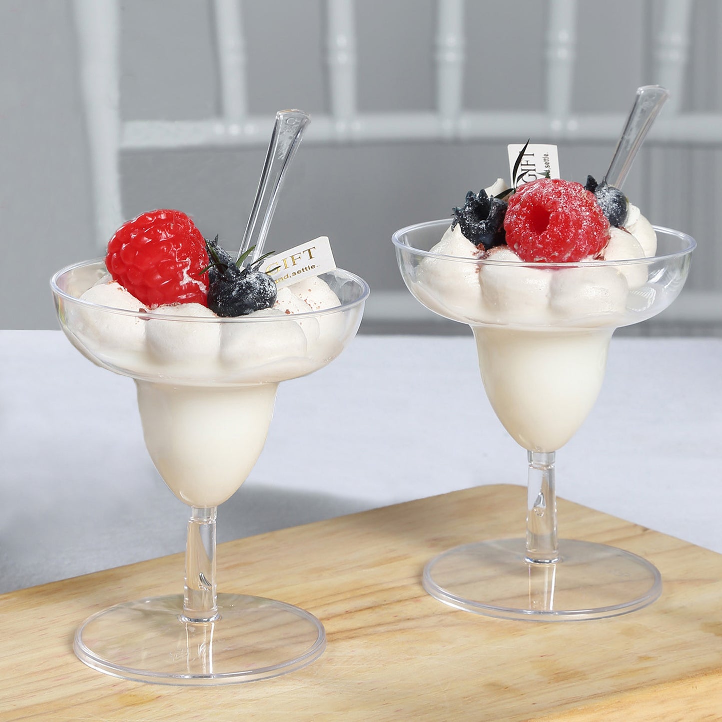 24 Pack | 2oz Crystal Clear Mini Disposable Margarita Glasses With Spoons, Plastic Dessert Appetizer Cup and Spoon Set