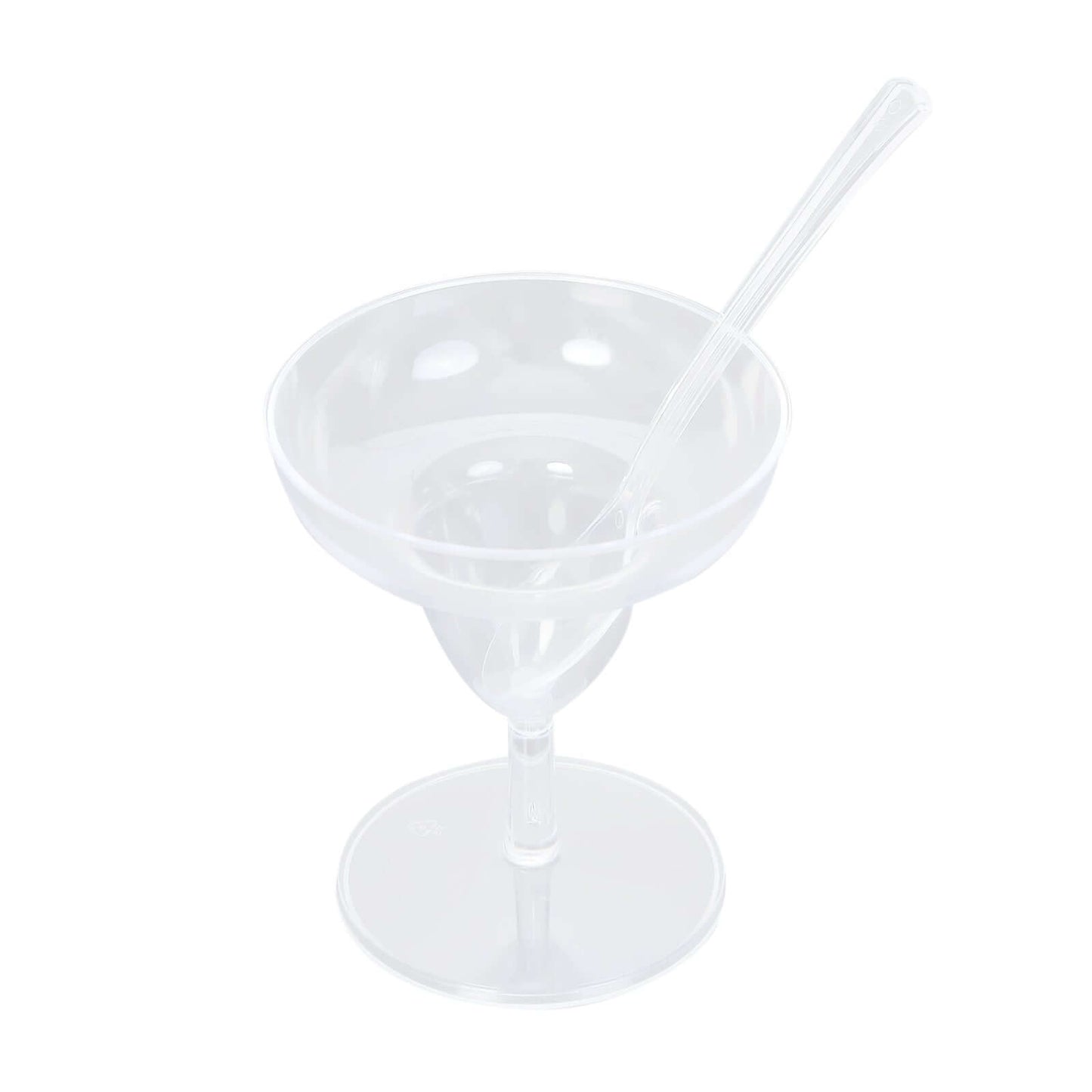24 Pack | 2oz Crystal Clear Mini Disposable Margarita Glasses With Spoons, Plastic Dessert Appetizer Cup and Spoon Set