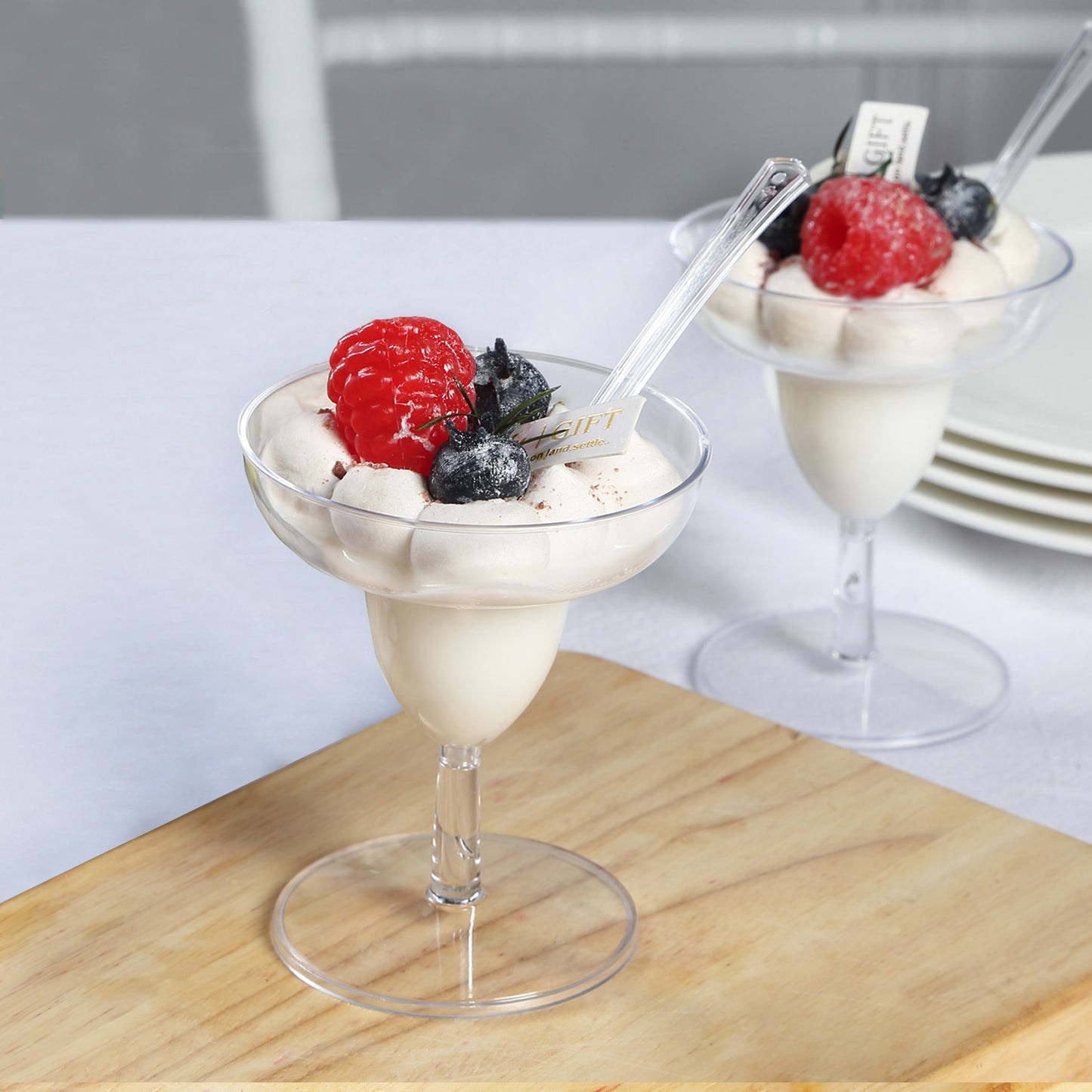 24 Pack | 2oz Crystal Clear Mini Disposable Margarita Glasses With Spoons, Plastic Dessert Appetizer Cup and Spoon Set