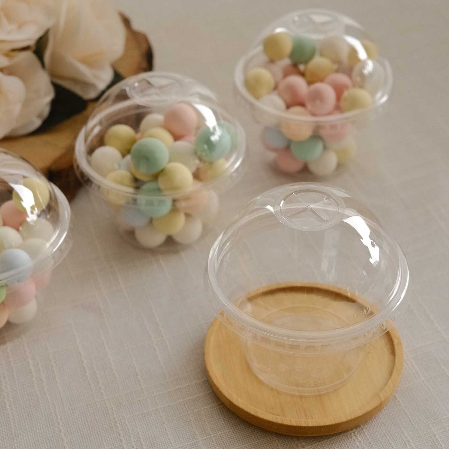 50 Pack Clear Dome Lid Disposable Ice Cream Fruit Cups, 7oz Plastic Pudding Dessert Parfait Cups