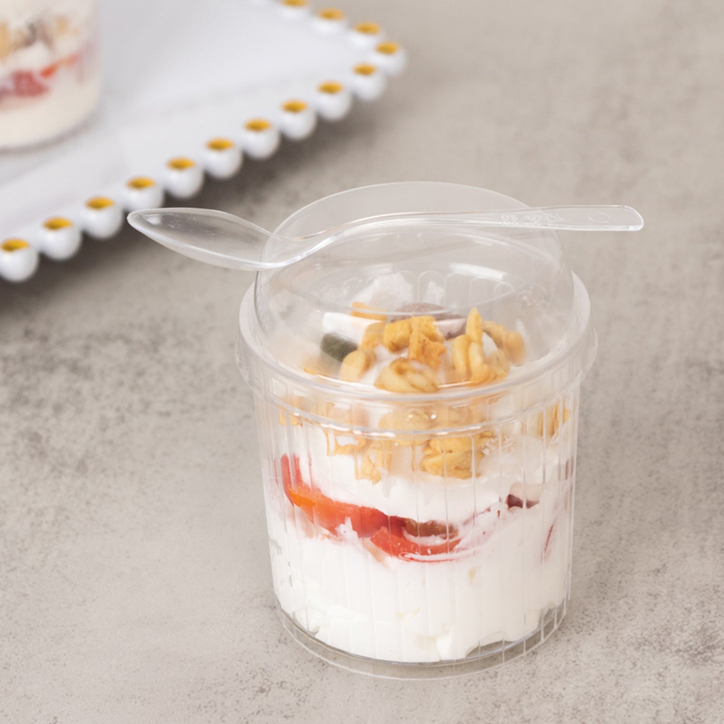 24 Pack Clear Ribbed Plastic Parfait Ice Cream Cups with Lids and Spoons, 5oz Mini Disposable Fruit Dessert Cups - 3"