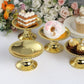 12 Pack | 5" Gold Mirror Finish Mini Plastic Pedestal Cake Stands With Beaded Rim, Disposable Round Cupcake Dessert Display Serving Plates