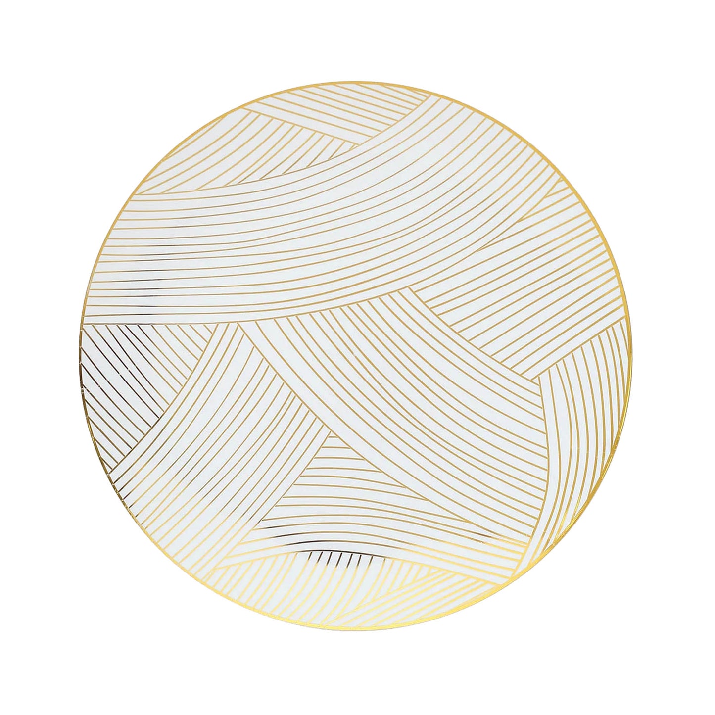 10 Pack | 10" White / Gold Wave Brush Stroked Disposable Dinner Plates, Plastic Party Plates