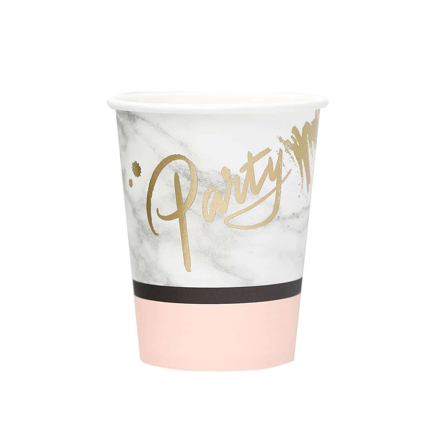 24 Pack Blush Marble 9oz Paper Cups, Disposable Cups For Party and All Purpose Use