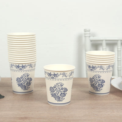 Elegant Blue Damask Paper Cups