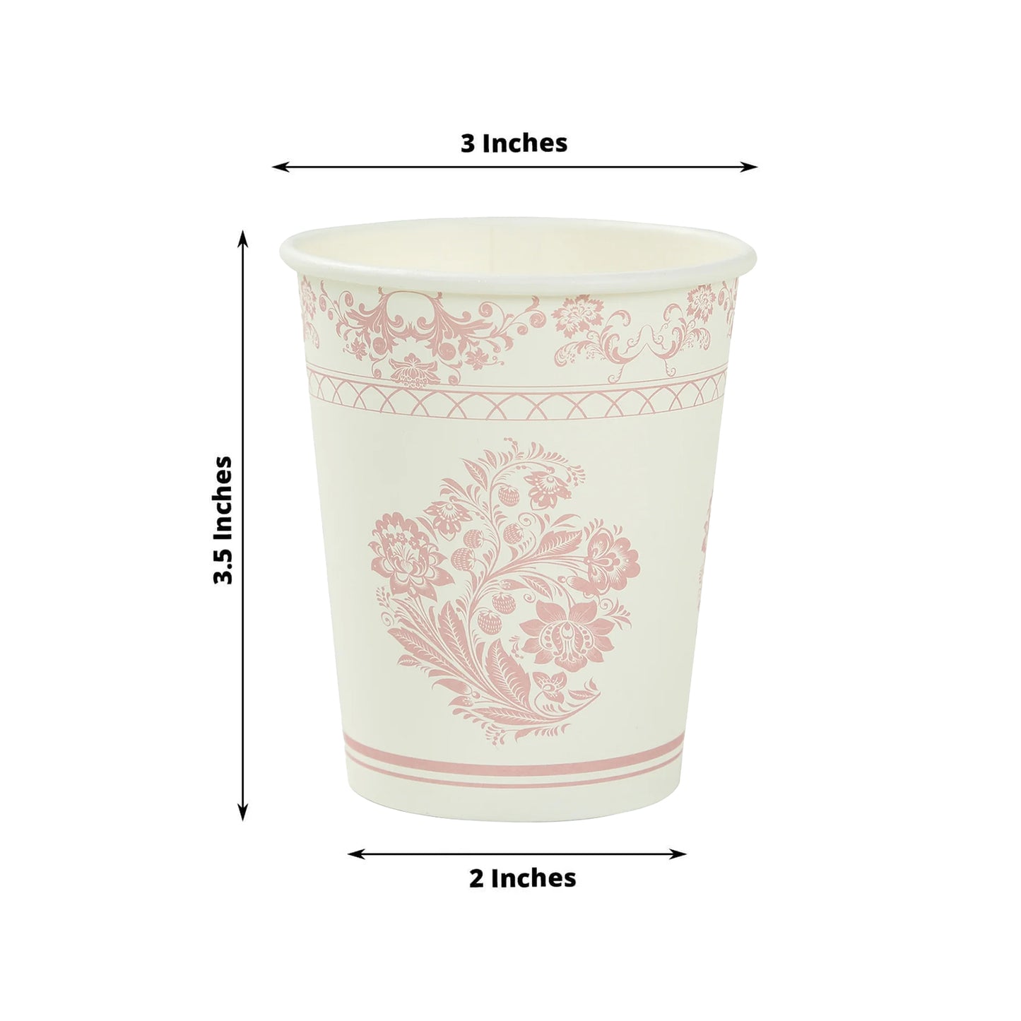 24 Pack White Pink French Toile Floral Paper Cups, 9oz Elegant Disposable Party Cups