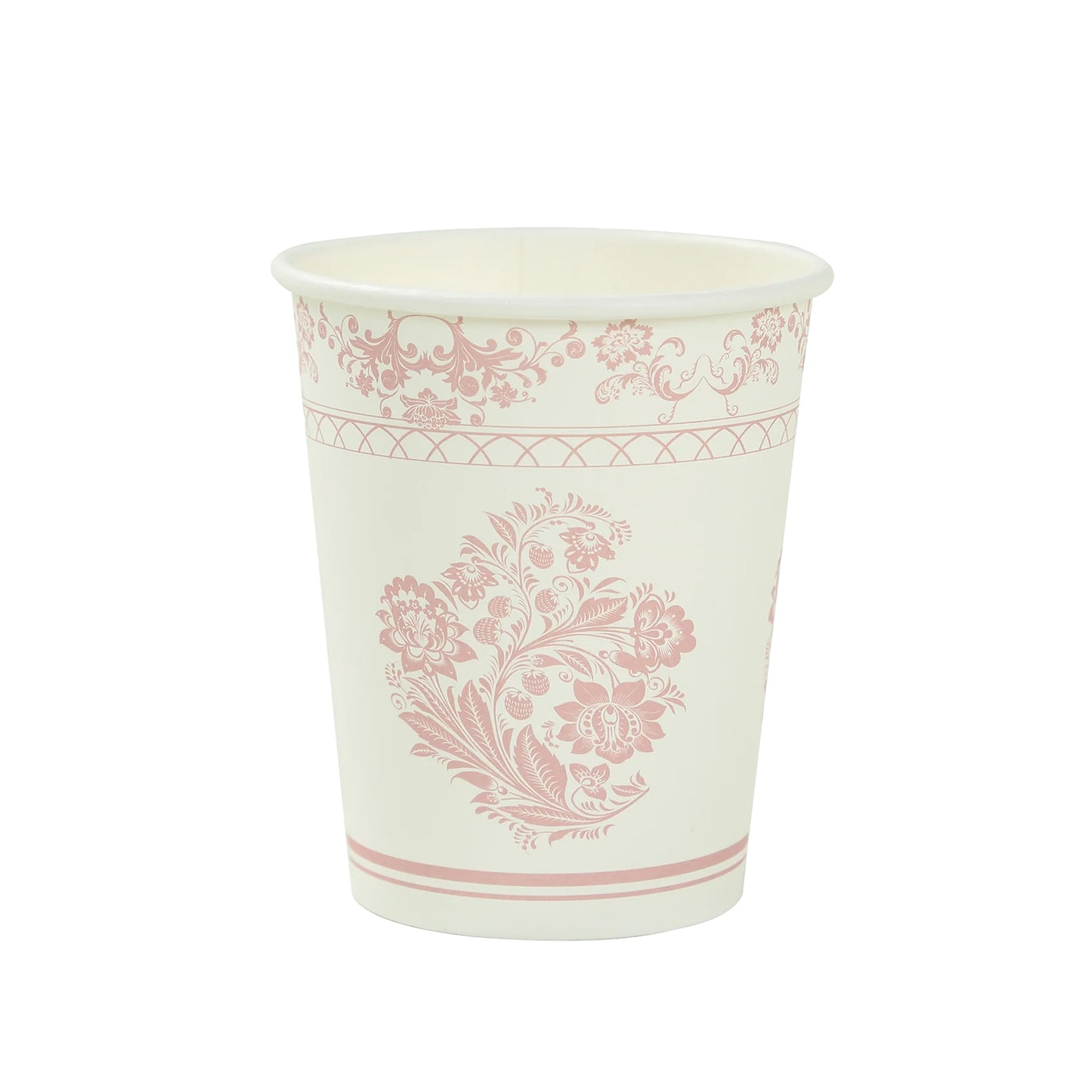 24 Pack White Pink French Toile Floral Paper Cups, 9oz Elegant Disposable Party Cups