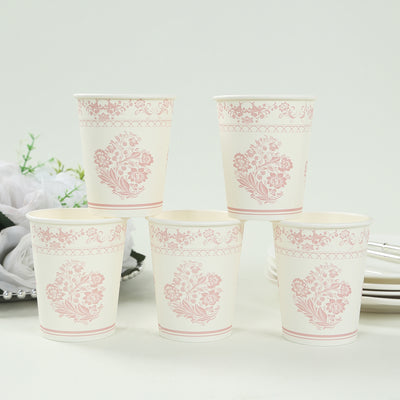 Eco-Friendly White Pink Floral Print Paper Cups