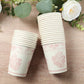24 Pack Disposable Paper Cups in White Pink Damask Floral Pattern, Elegant Party Cups - 9oz