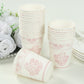 24 Pack Disposable Paper Cups in White Pink Damask Floral Pattern, Elegant Party Cups - 9oz