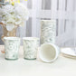 24 Pack Disposable Paper Cups in White Sage Green French Toile Pattern, Elegant Party Cups - 9oz
