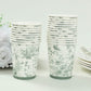 24 Pack Disposable Paper Cups in White Sage Green French Toile Pattern, Elegant Party Cups - 9oz