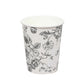 50-Pack Paper Cups in White with Black French Toile Print - Stylish Disposable Floral Party Cups for Weddings & All Purpose Use 9oz