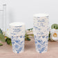 50-Pack Paper Cups in White with Blue French Toile Print - Stylish Disposable Floral Party Cups for Weddings & All Purpose Use 9oz
