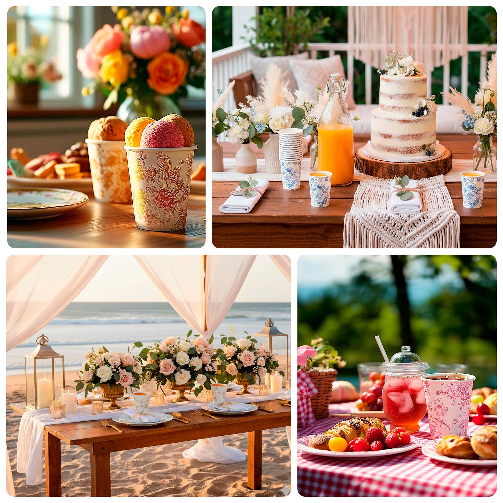 50-Pack Paper Cups French Toile Print - Stylish Disposable Floral Party Cups 9oz