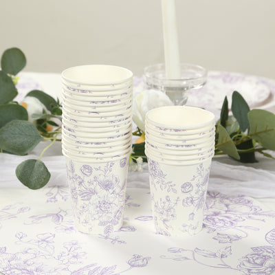 24 Pack French Toile Paper Cups – White Lavender Lilac