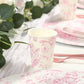 24 Pack 9oz French Toile Party Cups, Matte Pink and White Elegant Disposable Paper Cups