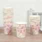 24 Pack 9oz French Toile Party Cups, Matte Pink and White Elegant Disposable Paper Cups