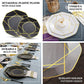 White and gold geometric design disposable octagon plates.