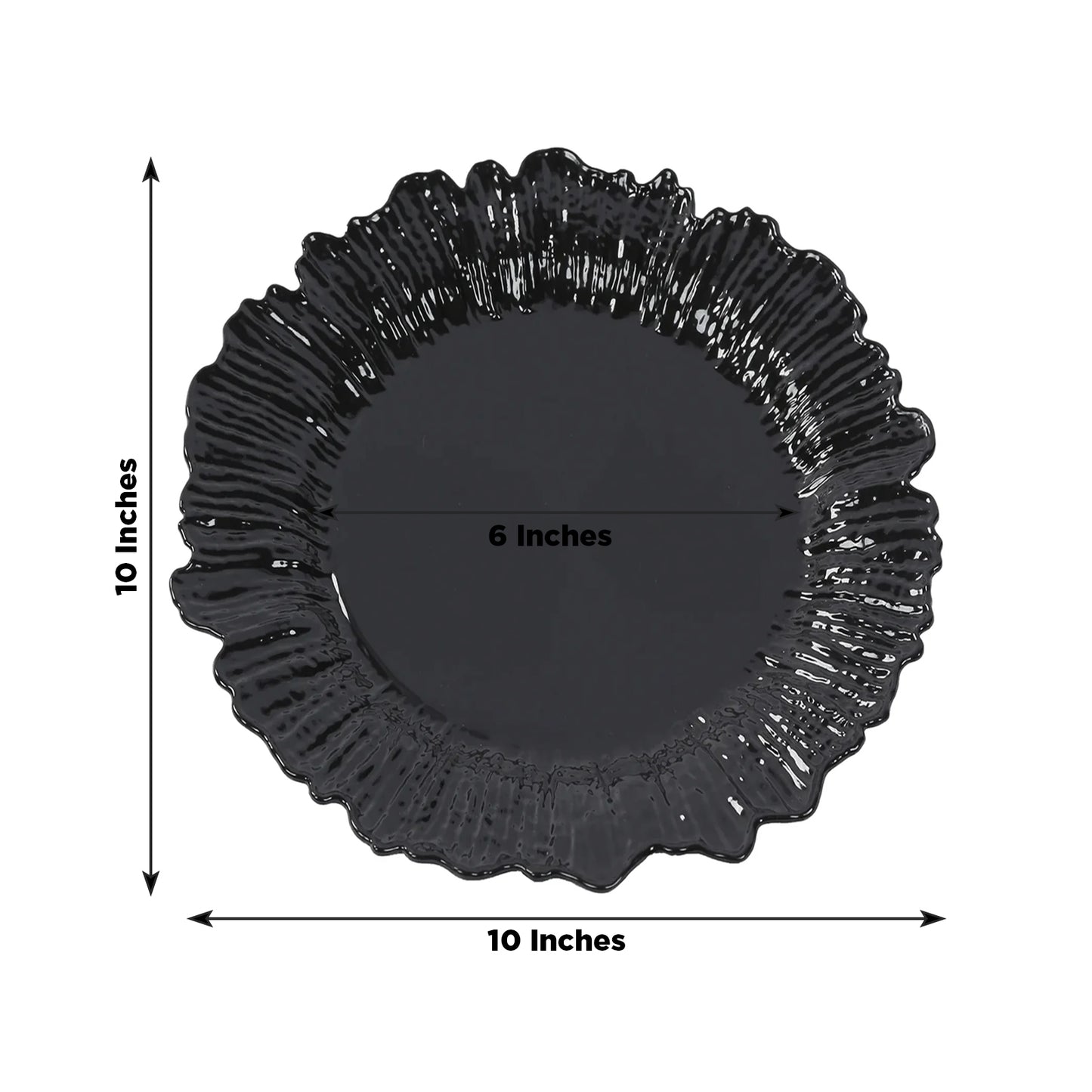 Black reef design plastic dinner plate, 10 inches, elegant disposable tableware.