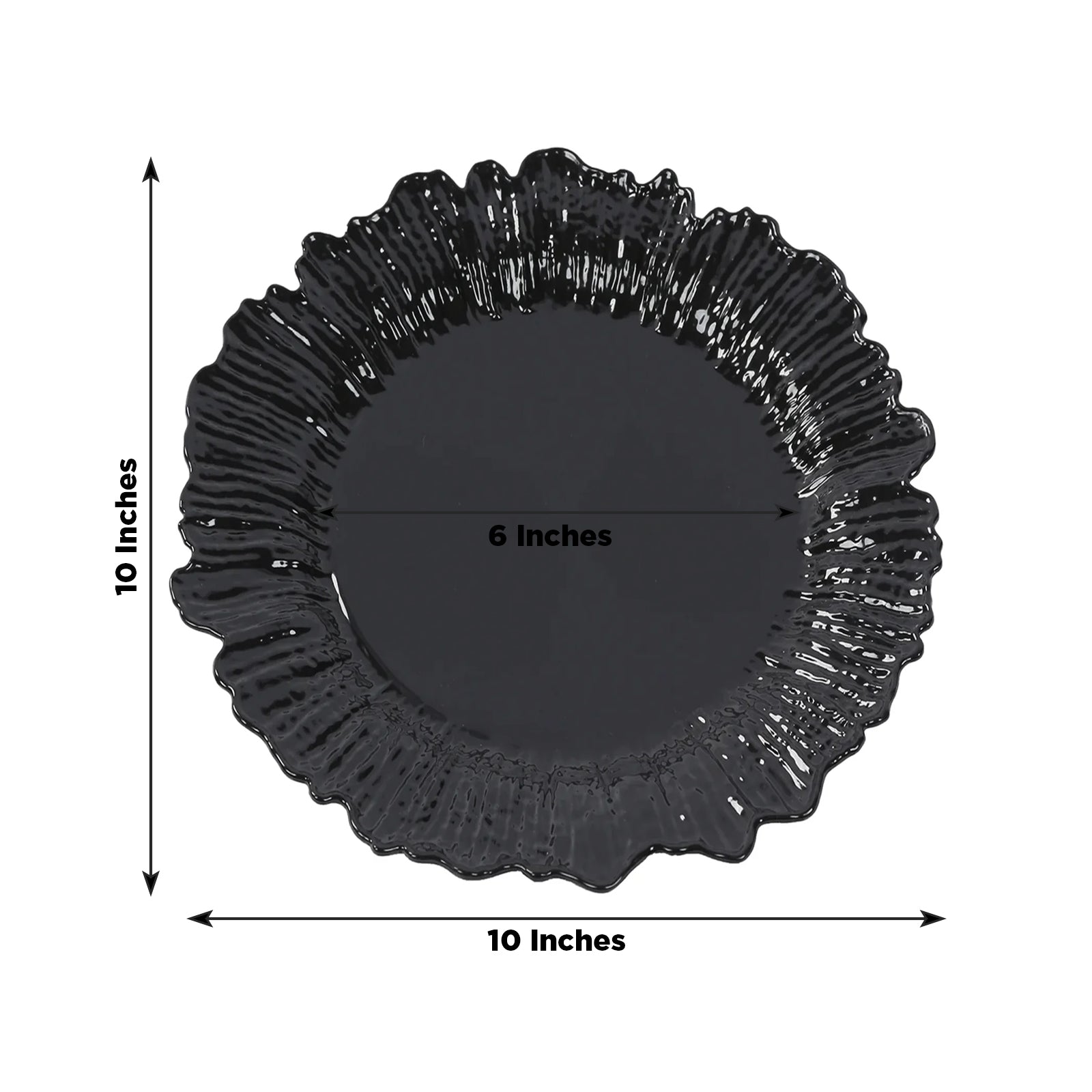 Black reef design plastic dinner plate, 10 inches, elegant disposable tableware.