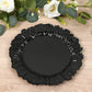 Black plastic dinner plate with an elegant reef design.