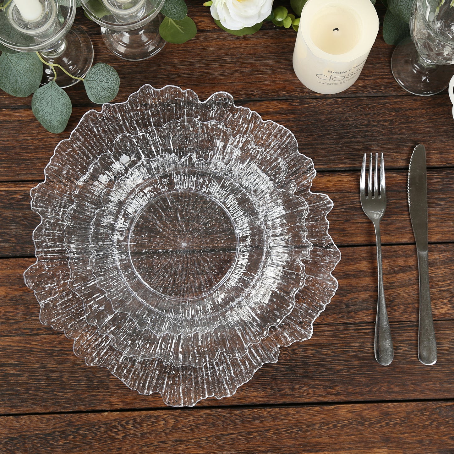 20-Pack 10" Plastic Dinner Plates – Clear Reef Design Party Plates – Elegant Disposable Tableware