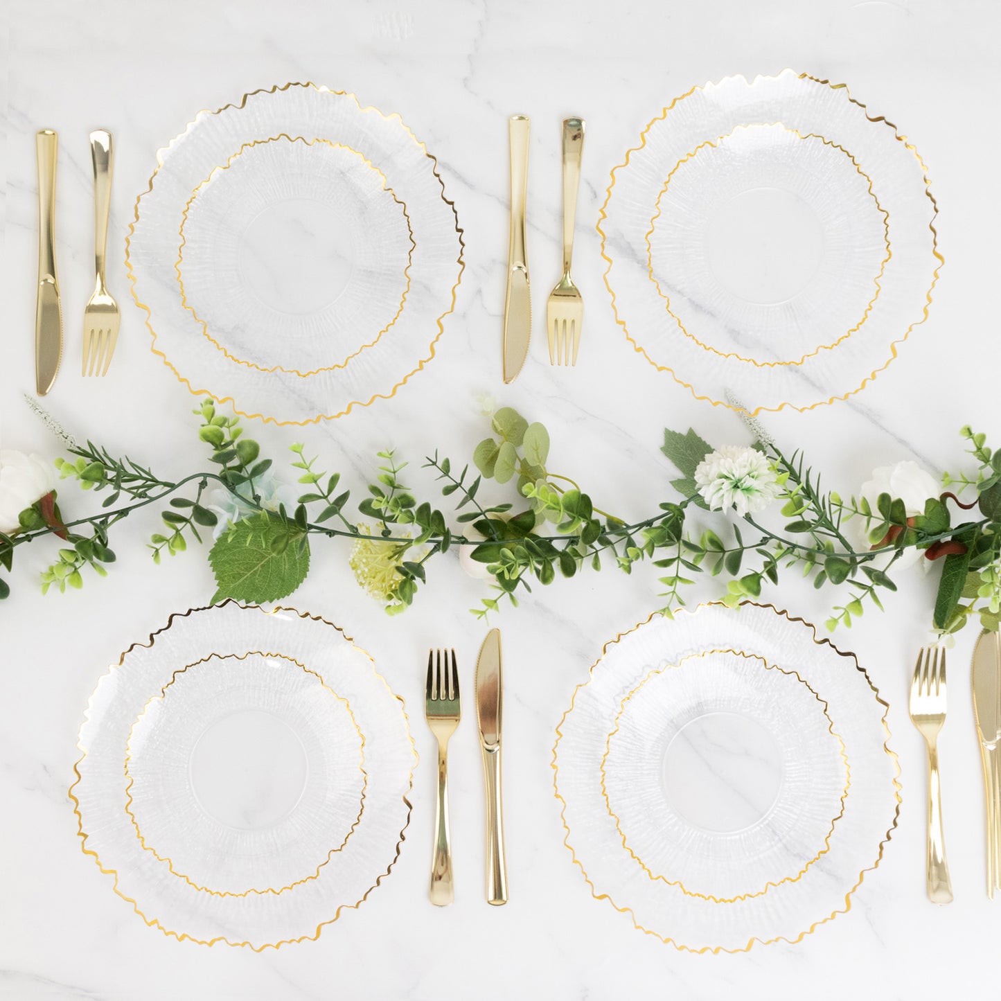 20 Pack 7" Plastic Dessert Plates – Clear Reef Design with Gold Rim, Appetizer and Salad Party Plates – Elegant Disposable Tableware