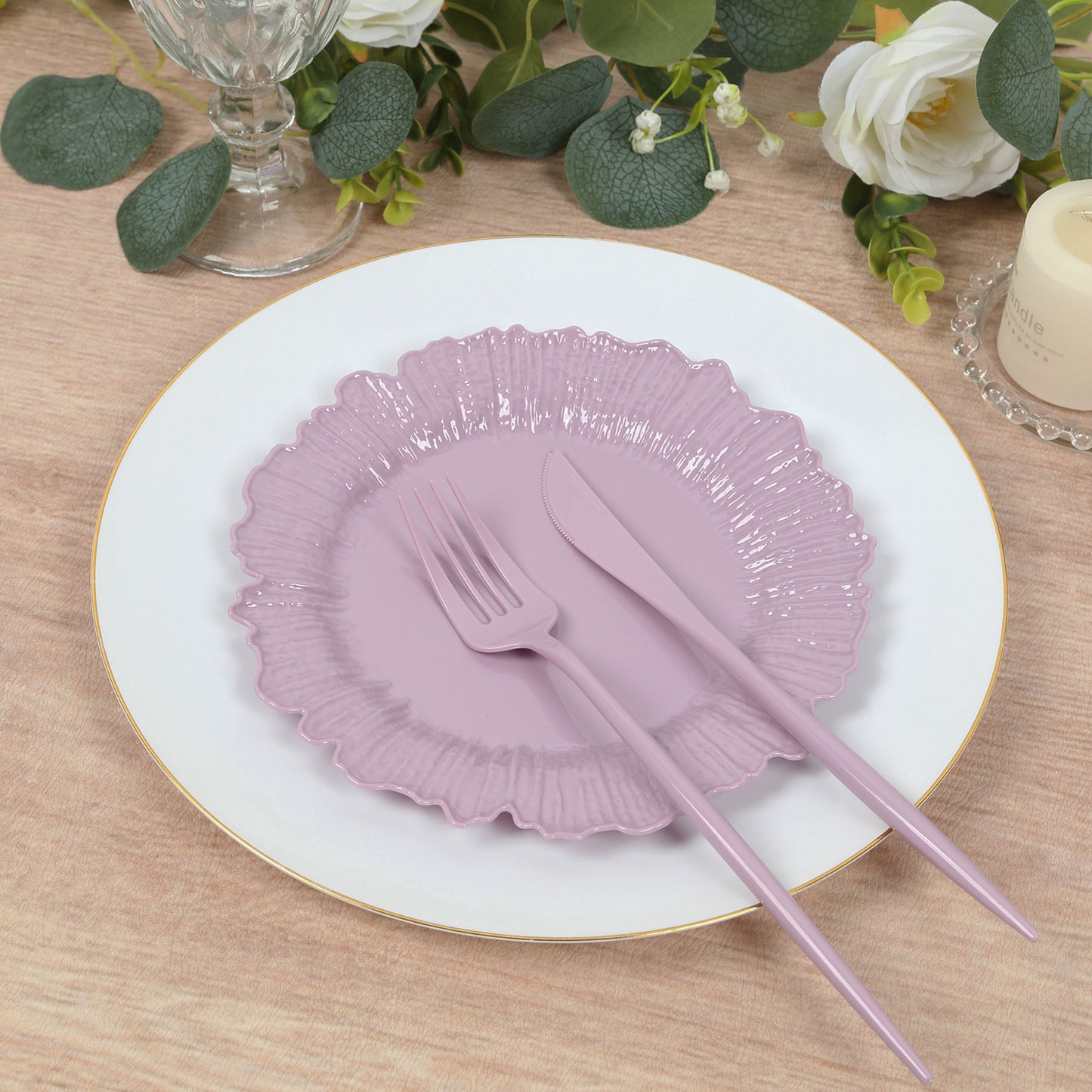 20-Pack 7" Plastic Dessert Plates – Lavender Lilac Reef Design Appetizer Salad Party Plates – Elegant Disposable Tableware