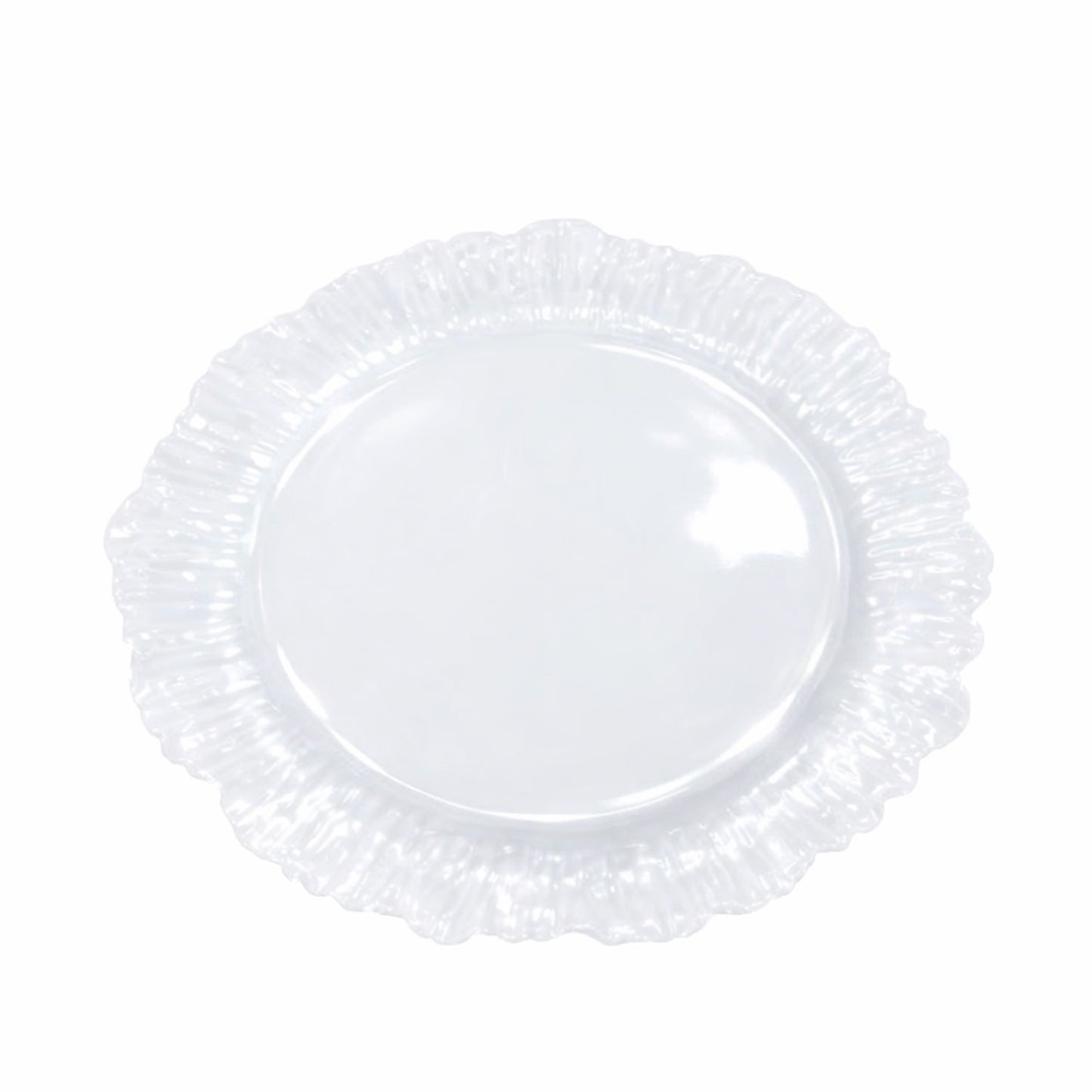 Pearl white disposable dessert plate with a reef design.