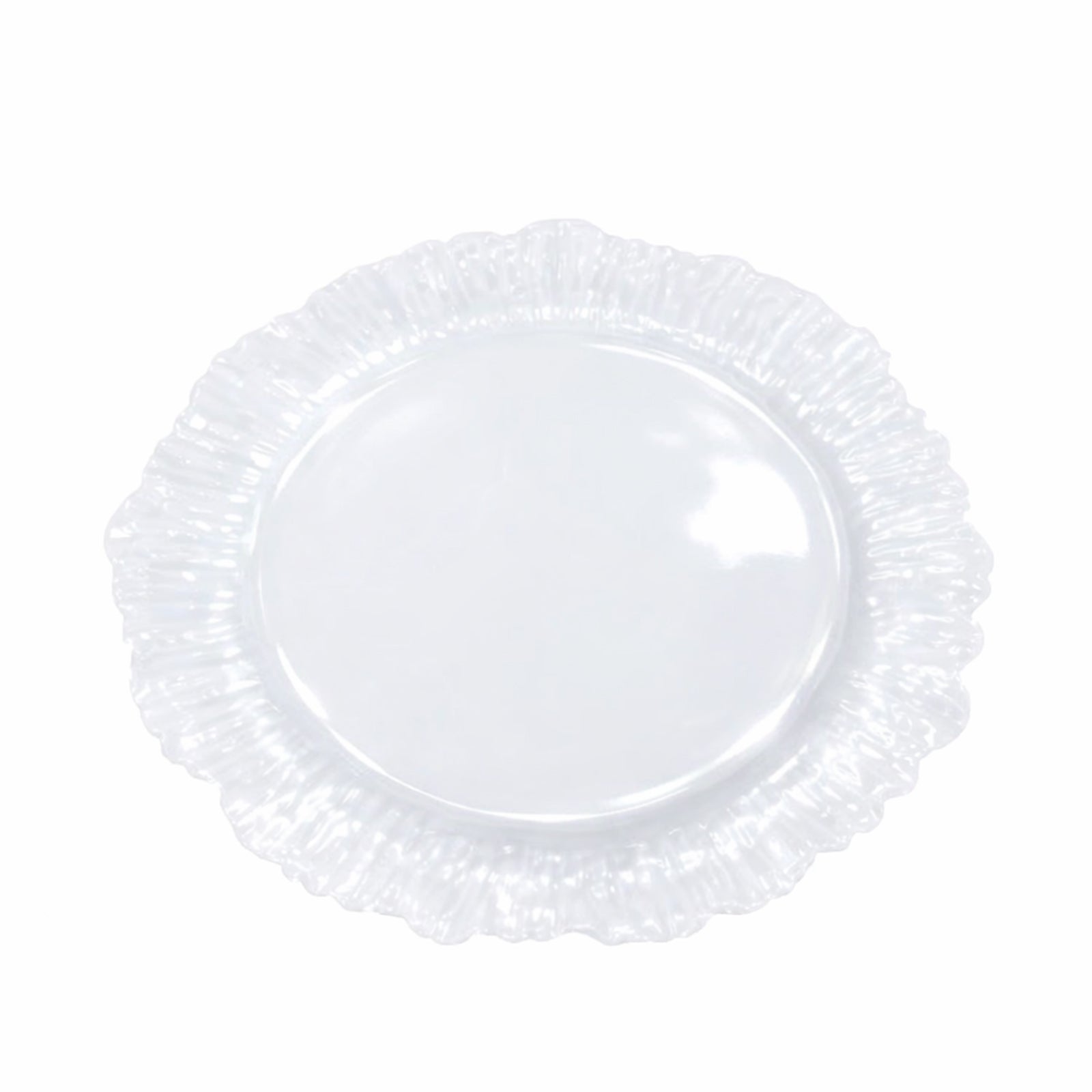 Pearl white disposable dessert plate with a reef design.
