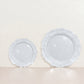 Pearl white dessert plates with a reef design, elegant disposable tableware.