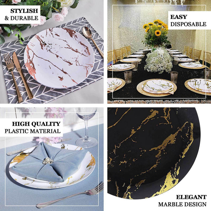 10 Pack | 8" Gold and Clear Marble Plastic Appetizer Salad Plates