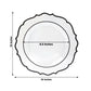 10-Pack Plastic 10" Round Dinner Plates in Clear with Black Scalloped Rim - Disposable Party Plates