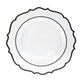 10-Pack Plastic 10" Round Dinner Plates in Clear with Black Scalloped Rim - Disposable Party Plates