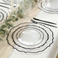 10-Pack Plastic 10" Round Dinner Plates in Clear with Black Scalloped Rim - Disposable Party Plates