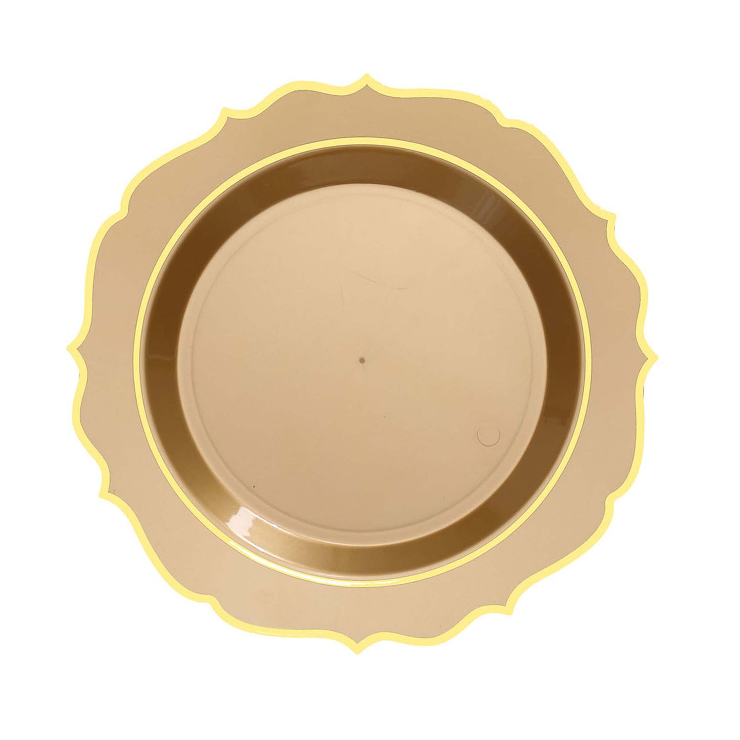 10 Pack | 8" Gold Plastic Dessert Salad Plates, Disposable Tableware Round With Gold Scalloped Rim