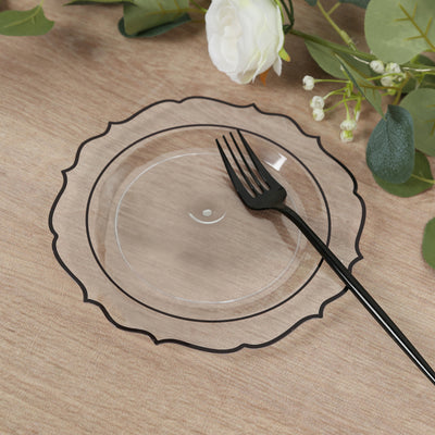 Clear Plastic Dessert Plates with Bold Black Rim