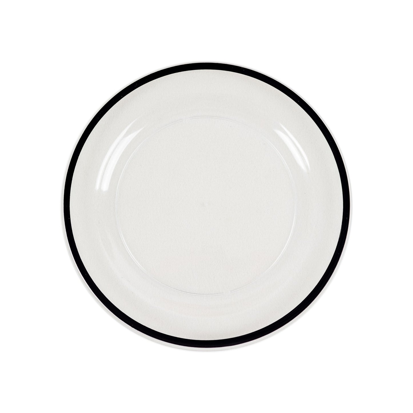 10 Pack Clear Regal Disposable Party Plates With Black Rim, 10" Round Plastic Dinner Plates