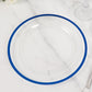 10 Pack Clear Regal Disposable Party Plates With Blue Rim, 10" Round Plastic Dinner Plates