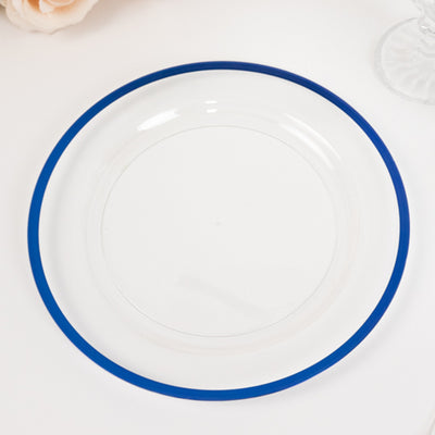 Clear Regal Plastic Dinner Plates With Blue Rim 10"