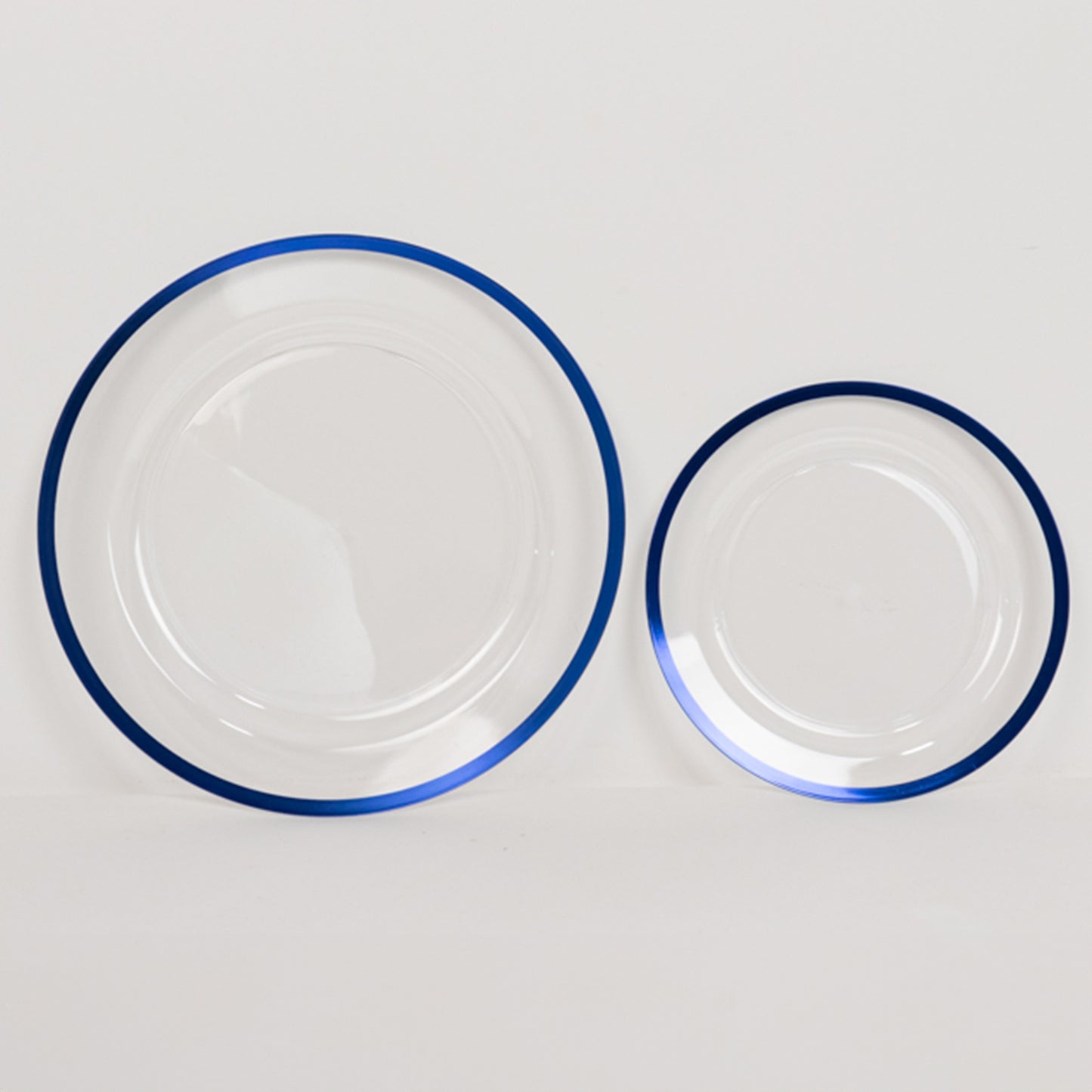 10 Pack Clear Regal Disposable Party Plates With Blue Rim, 10" Round Plastic Dinner Plates