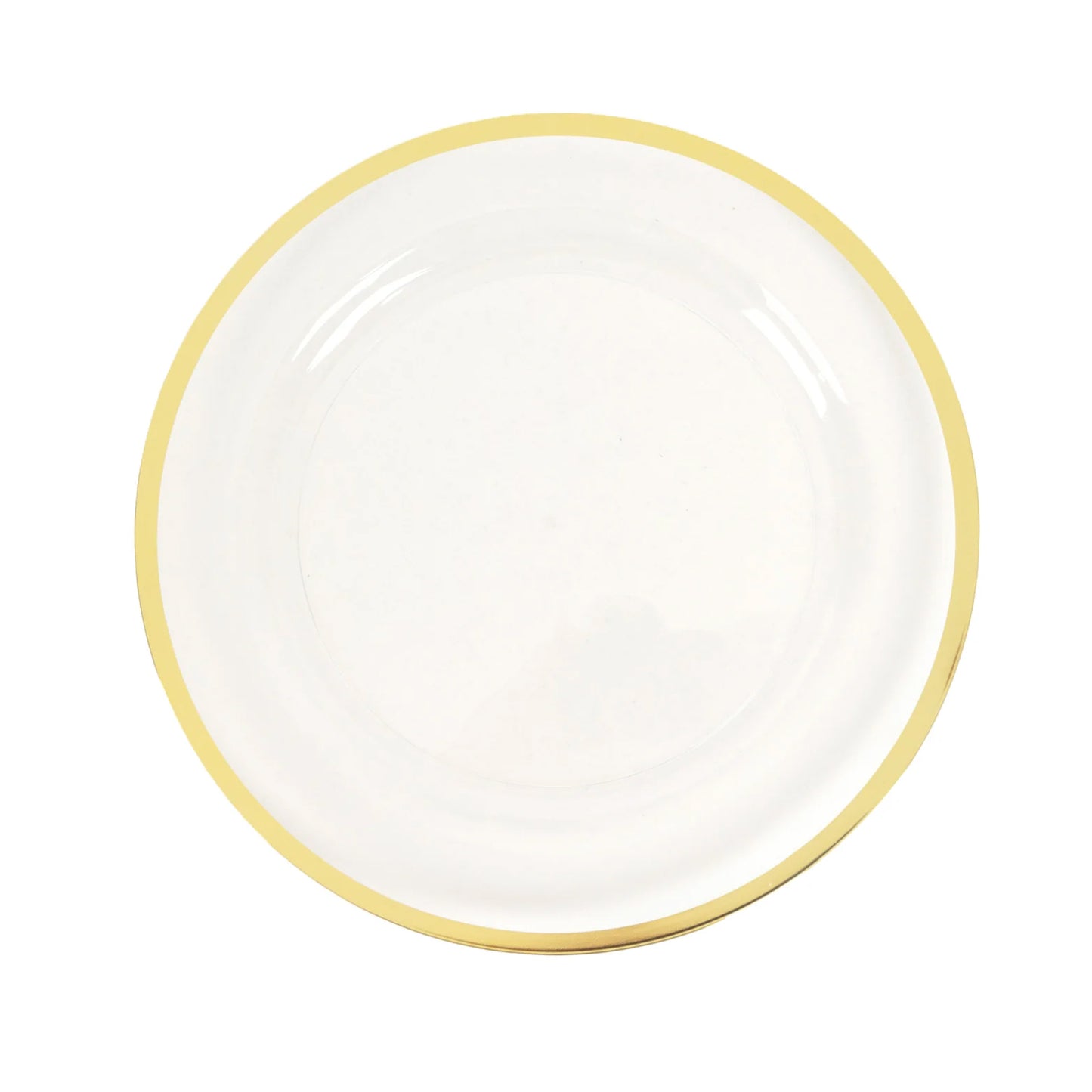 10 Pack Clear Regal Disposable Party Plates With Gold Rim, 10" Round Plastic Dinner Plates