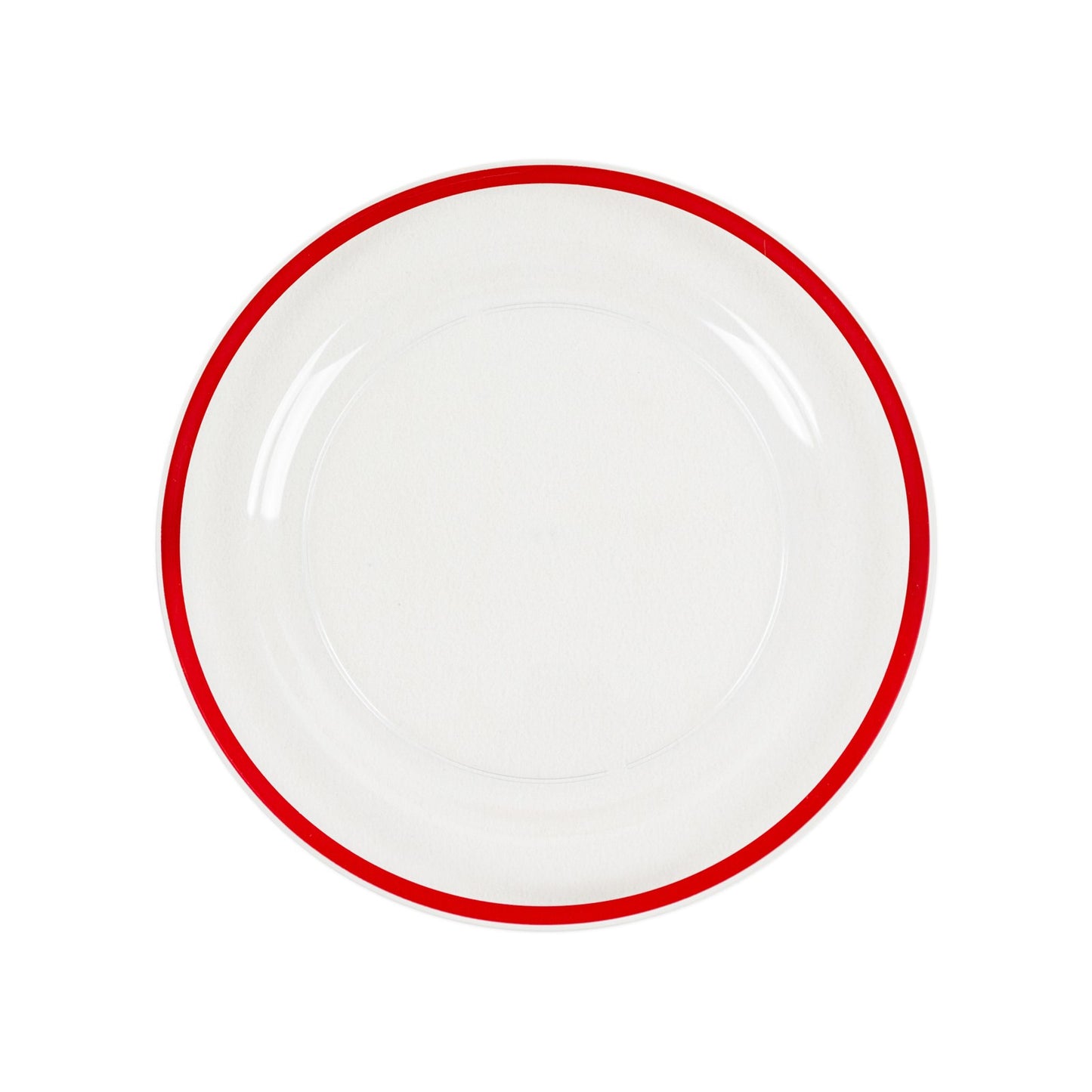 10 Pack Clear Regal Disposable Party Plates With Red Rim, 10" Round Plastic Dinner Plates