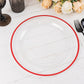 10 Pack Clear Regal Disposable Party Plates With Red Rim, 10" Round Plastic Dinner Plates