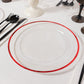 10 Pack Clear Regal Disposable Party Plates With Red Rim, 10" Round Plastic Dinner Plates