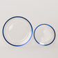 10 Pack Clear Regal Disposable Salad Plates With Blue Rim, 7" Round Plastic Appetizer Dessert Plates