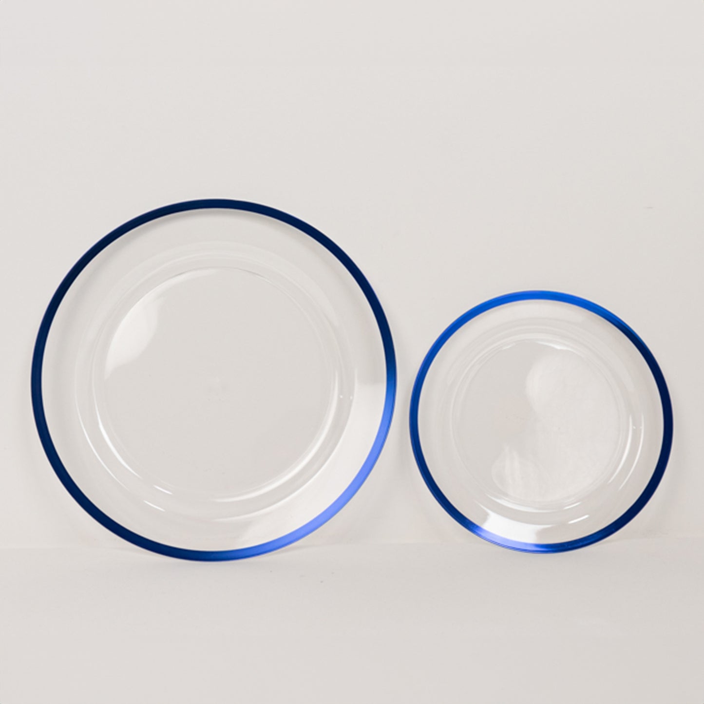 10 Pack Clear Regal Disposable Salad Plates With Blue Rim, 7" Round Plastic Appetizer Dessert Plates