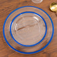 10 Pack Clear Regal Disposable Salad Plates With Blue Rim, 7" Round Plastic Appetizer Dessert Plates