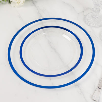Clear Regal Plastic Appetizer & Dessert Plates with Blue Rim – 7"